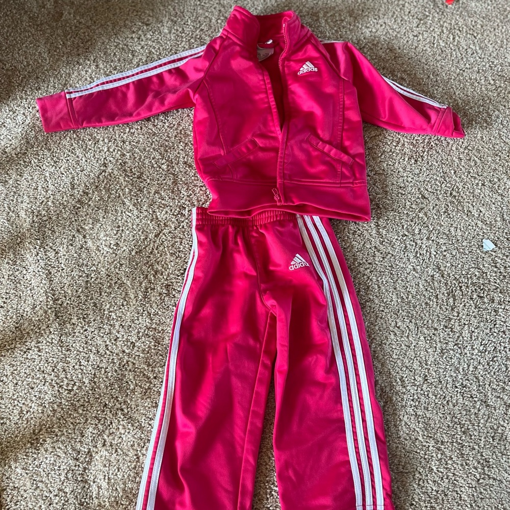 Adidas Vibrant Pink Tracksuit with White Stripes